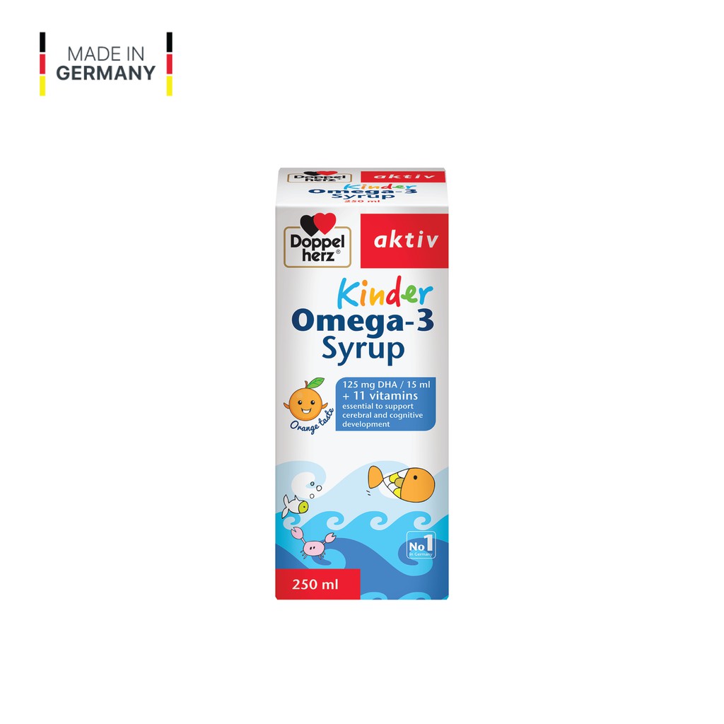 [TPCN Nhập Khẩu] Siro hỗ trợ phát triển não bộ và thị lực cho bé Doppelherz Aktiv Kinder Omega-3 Syrup (Chai 250ml)