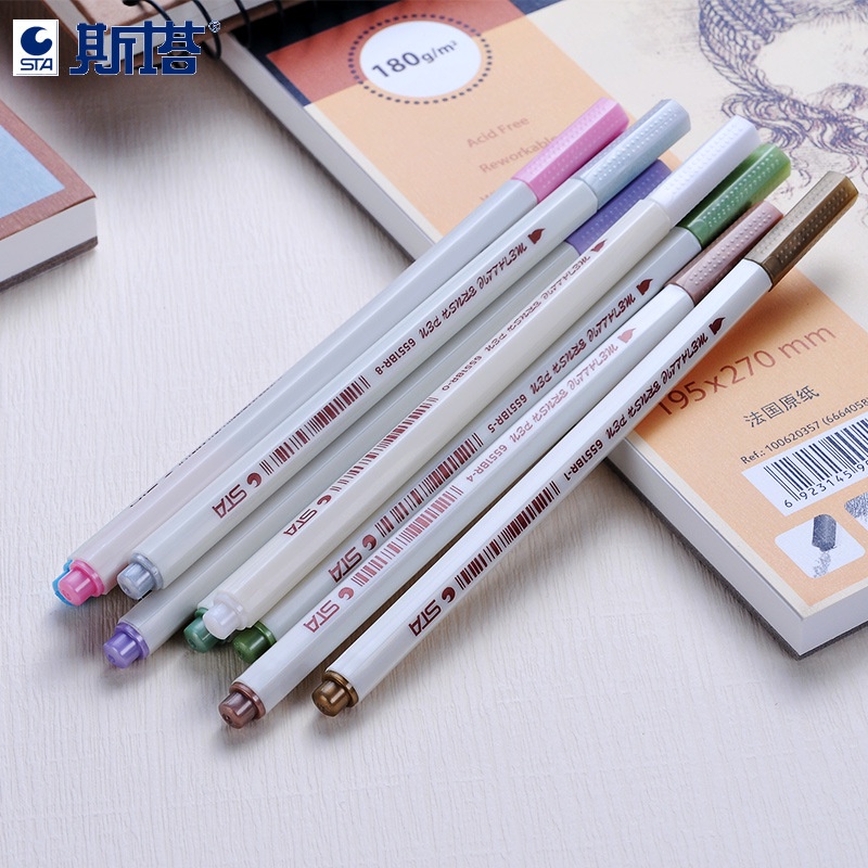 Bút brush pen soft calligraphy giá rẻ mực nhũ màu chất lượng cao viết và vẽ sắc nét. MS: STA6551