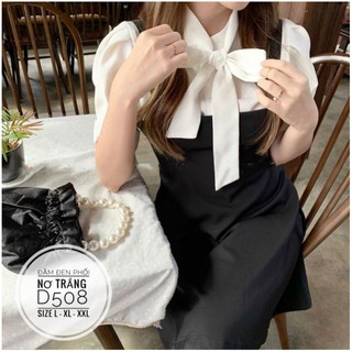 Bigsize Đầm đen phối nơ trắng D508