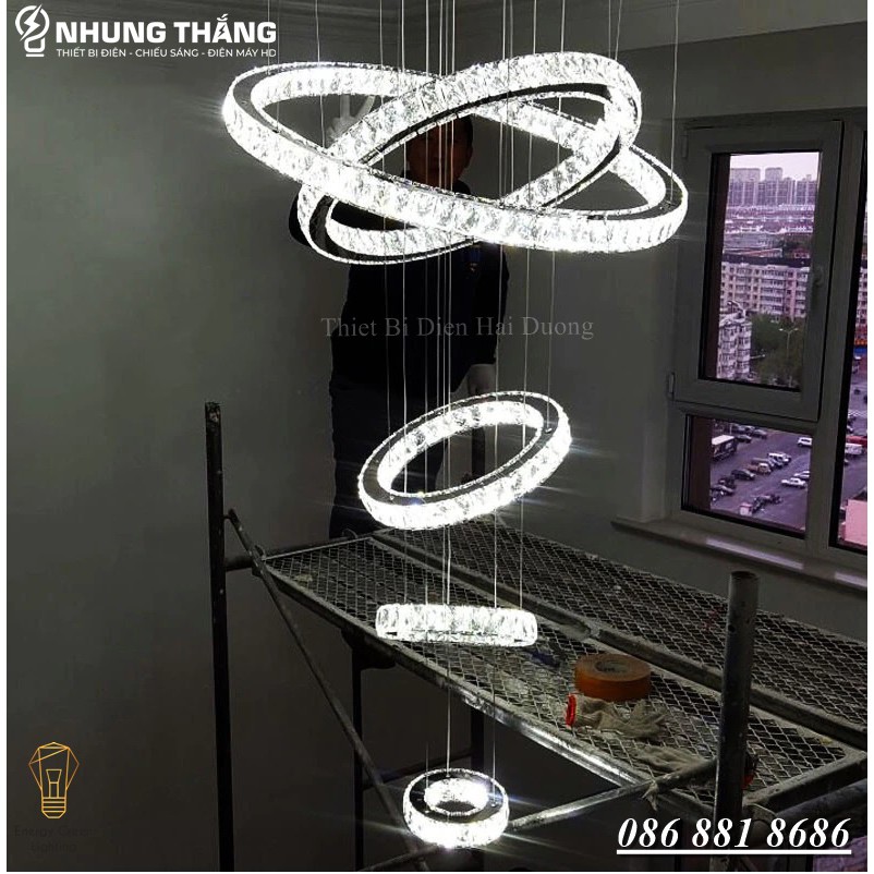 Đèn Thả Trần 5 Vòng Pha Lê CD-111 Decor Vintage - Đế Đèn Tích Hợp 10 Đèn Phát Sáng - Điều Khiển Từ Xa - Hẹn giờ Tắt