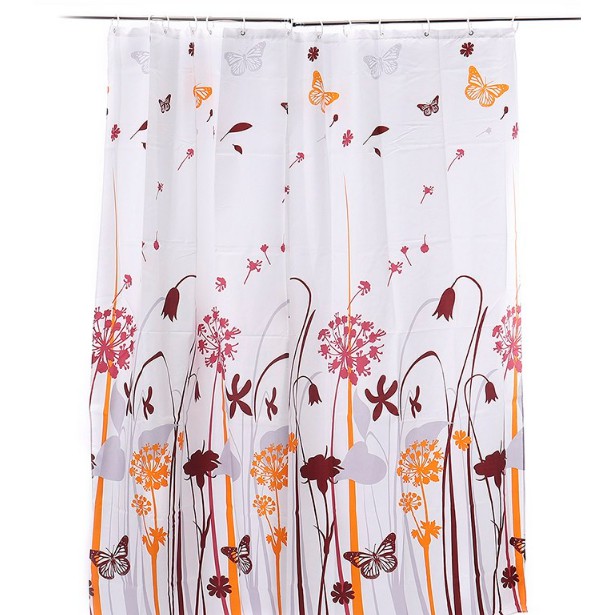 Rèm Phòng Tắm / Rèm Cửa Sổ Lá Hoa đỏ cam 180cm X 180cm Loại 1( Cao Cấp )