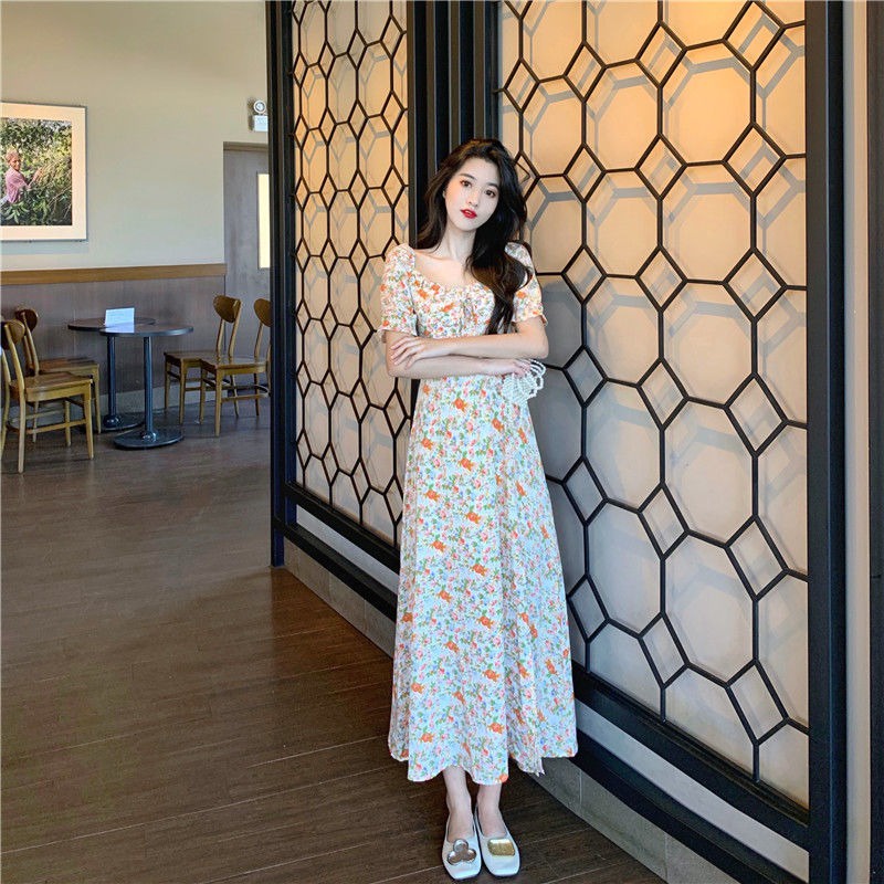 Đầm Perty dáng dài họa tiết hoathiết kế mới phong cách Hàn Quốc thời trang mùa hè cho nữ