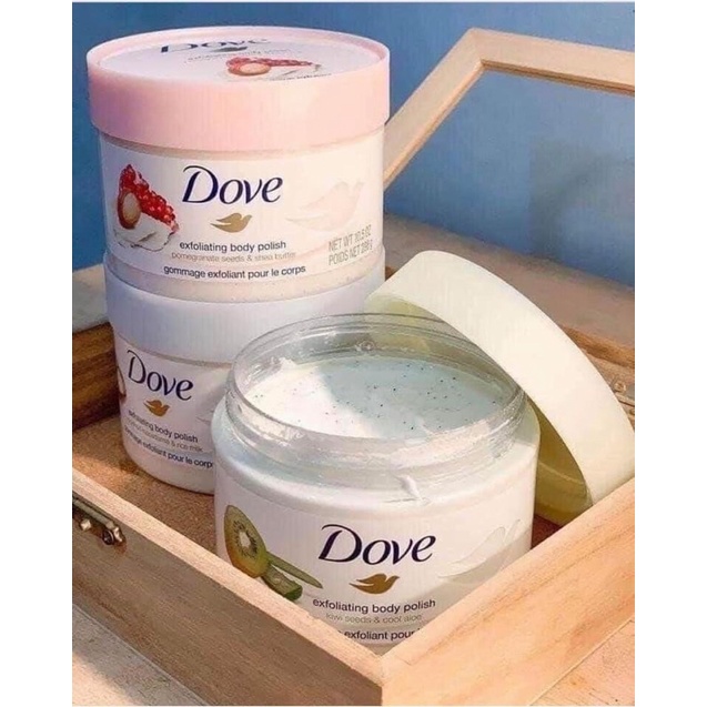 Dove Tẩy Da Chết Body 𝘿𝙤𝙫𝙚 𝙀𝙭𝙛𝙤𝙡𝙞𝙖𝙩𝙞𝙣𝙜 𝘽𝙤𝙙𝙮 𝙎𝙘𝙧𝙪𝙗 𝙋𝙤𝙢𝙚𝙜𝙧𝙖𝙣𝙖𝙩𝙚 𝙎𝙚𝙚𝙙𝙨 &amp; 𝙎𝙝𝙚𝙖 𝘽𝙪𝙩𝙩𝙚𝙧 (Có sẵn)