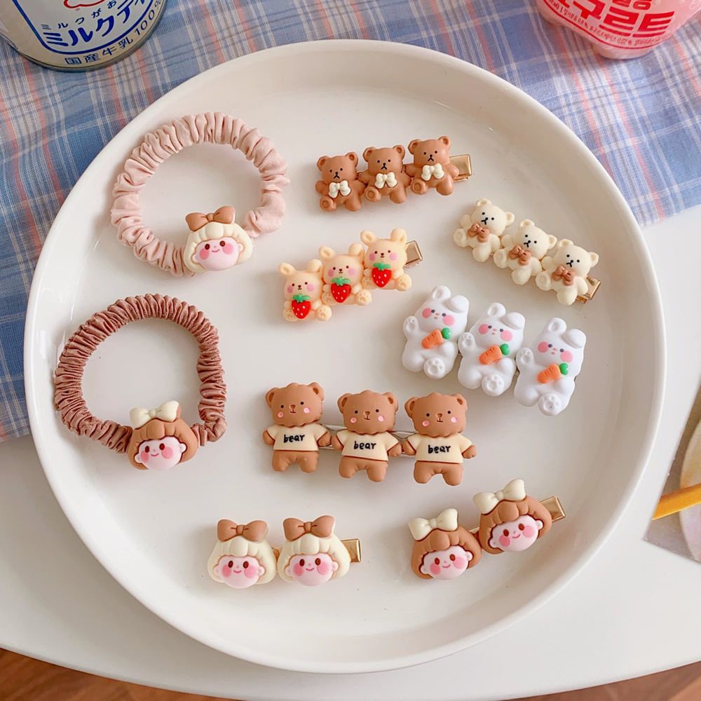 Dây buộc tóc cao su/ kẹp tóc hình chú gấu/ thỏ/ cô gái dễ thương phong cách Hàn Quốc cho nữ