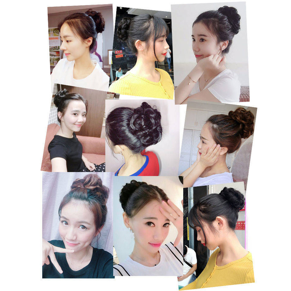 [COD] Women Messy Hair Donut Bun Brown Elastic Band Synthetic hair Rubber Band Hairpieces Black Natural Fake Hair Drawstring Curly Chignon/Multicolor