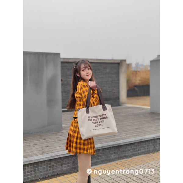 Túi Tote Vải Vintage Túi Xách Đeo Vai Đeo Chéo Đựng Laptop Đi Học Đi Làm