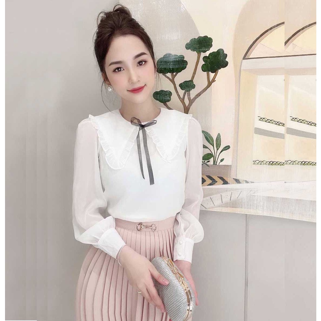 Áo sơ mi nơ chất mềm mát kiểu dáng trẻ trung xinh đẹp