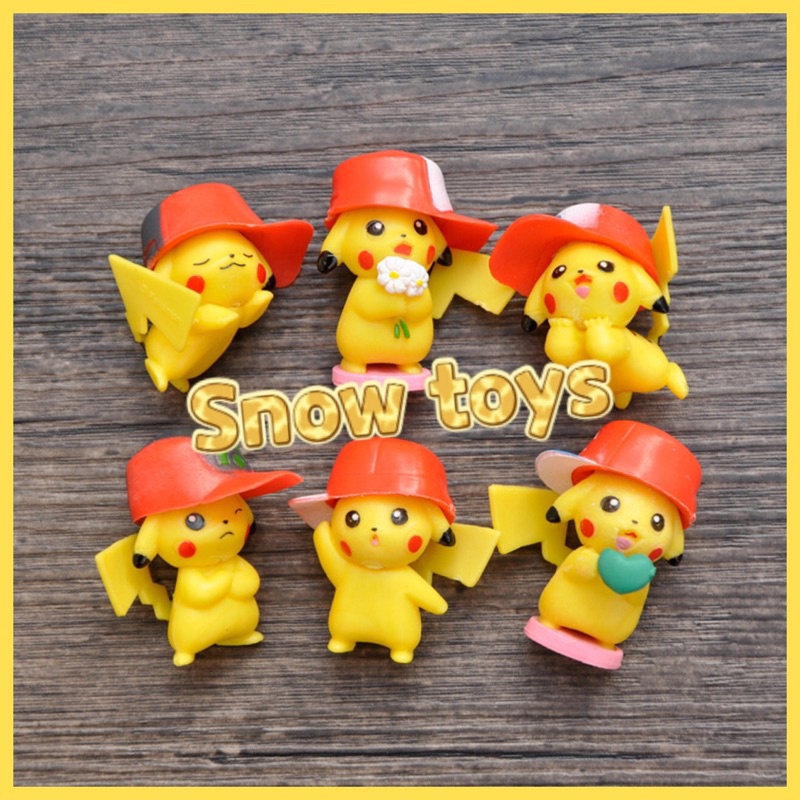 Mô hình Pikachu - Trọn bộ 6 mô hình Pikachu đội mũ cực dễ thương - Cao khoảng 3 ~ 4cm