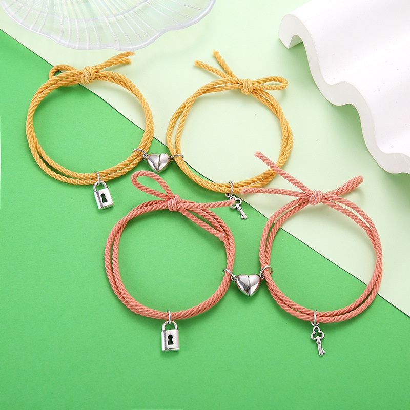 1 Cặp Vòng Tay Dây Bện Khóa Nam Châm Hình Trái Tim Thời Trang Unisex