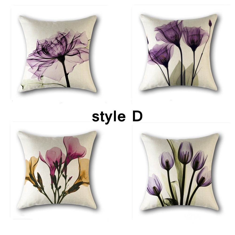 Daphne Bộ 4 Vỏ Gối Vải Lanh In Họa Tiết Hoa Cổ Điển Kích Thước 18x18 Inch Trang Trí Nhà Cửa / Ghế Sofa
