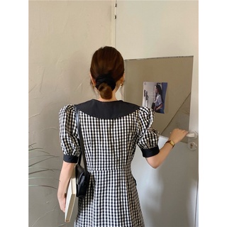 SALE Đầm caro cổ sen