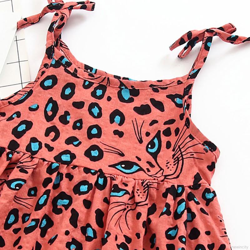 Đầm không tay họa tiết da báo xinh xắn cho bé gái