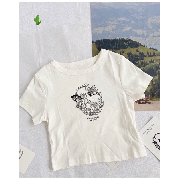 Áo thun croptop hoạ tiết in sắc xảo PC alohashop91