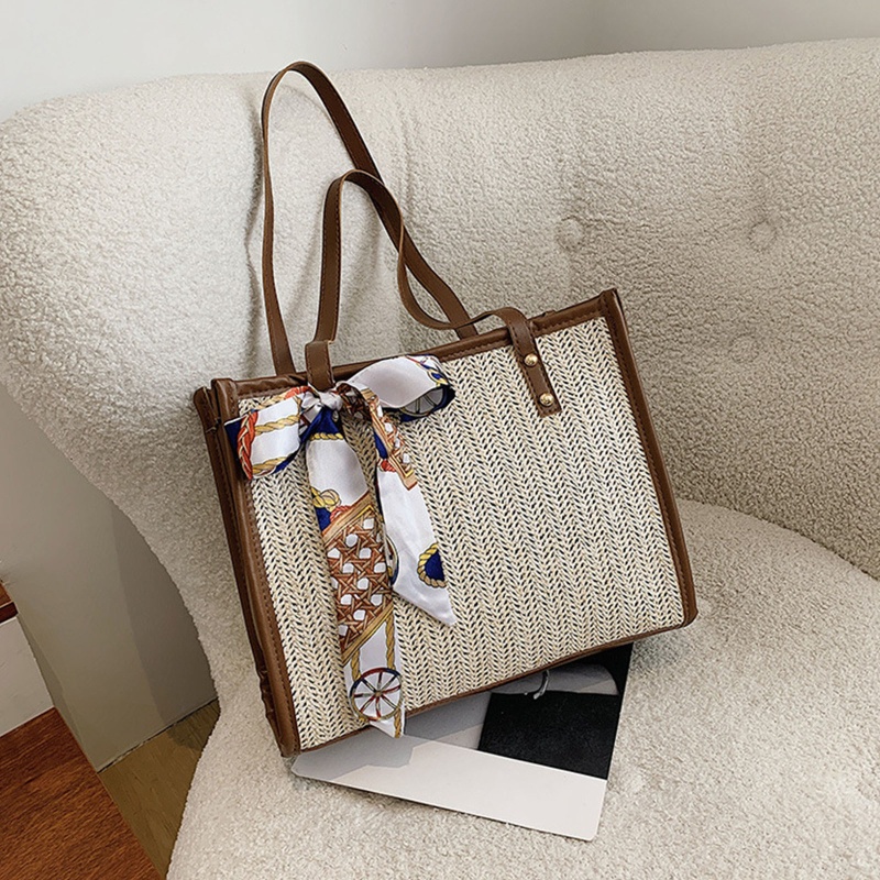 Túi Xách Đan Mây Phối Khăn Lụa Thời Trang Cho Nữ