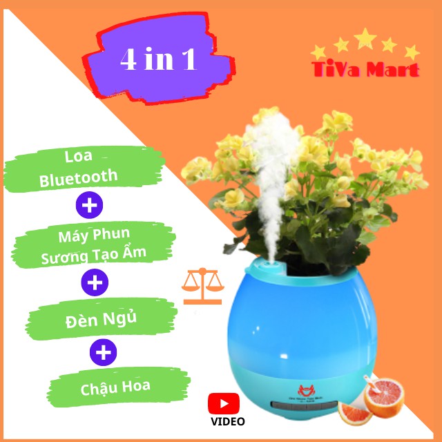 Máy Phun Sương Kiêm Tạo Ẩm Loa Bluetooth Kiêm Đèn Ngủ Kiêm Chậu Cây _TiVa Mart