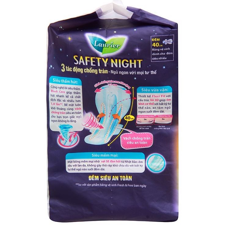 Băng Vệ Sinh Ban Đêm Siêu Nhiều 40cm Laurier Safety Night [che tên sản phẩm khi giao hàng]