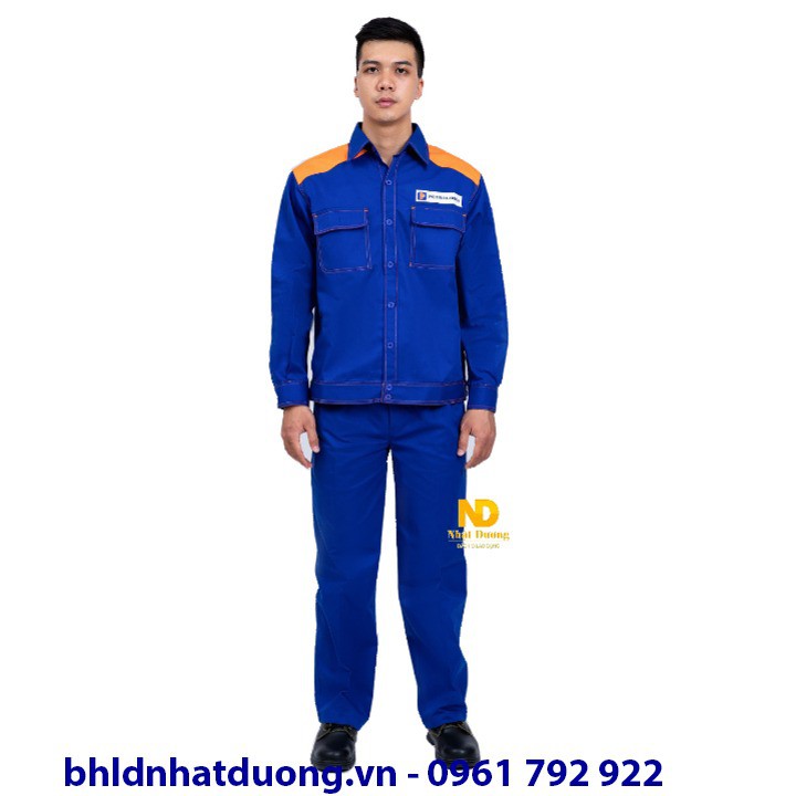 Quần áo bảo hộ lao động màu xanh phối cam Petrolimex, Quần áo ngành xăng dầu