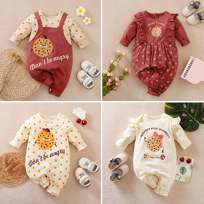Áo Liền Quần Tay Dài In Hình Bánh Quy Dễ Thương Thời Trang Xuân Thu 0183