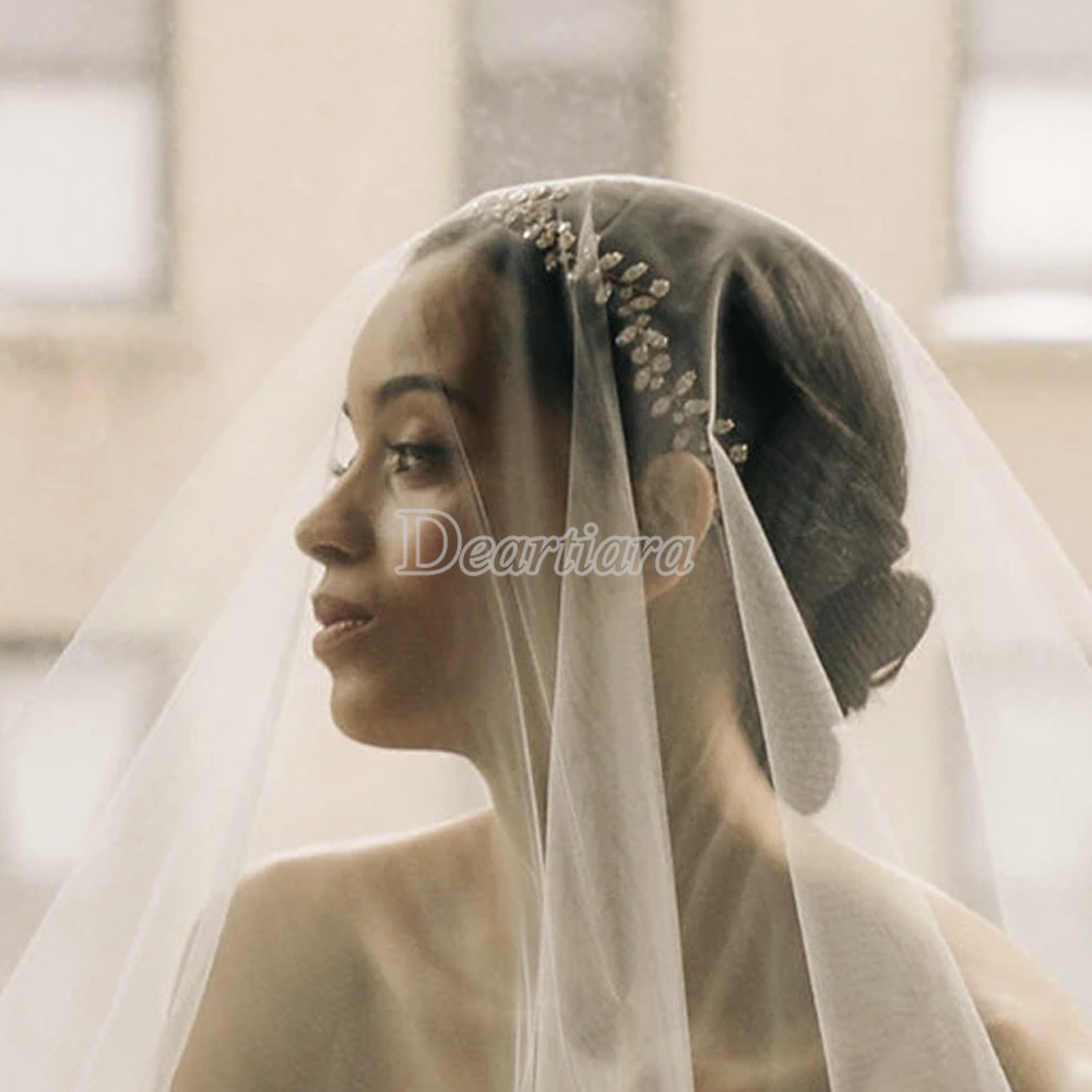 Băng Đô Cài Tóc Đính Đá Pha Lê Thiết Kế Đơn Giản Sang Trọng Cho Cô Dâu