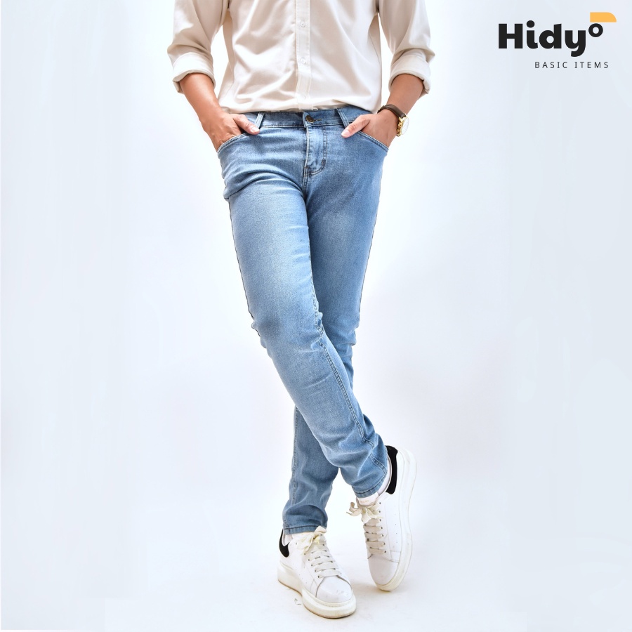 Quần Jeans dài nam Hidy màu Xanh Bạc trơn cơ bản co dãn form SlimFit H20 (44-97kg)
