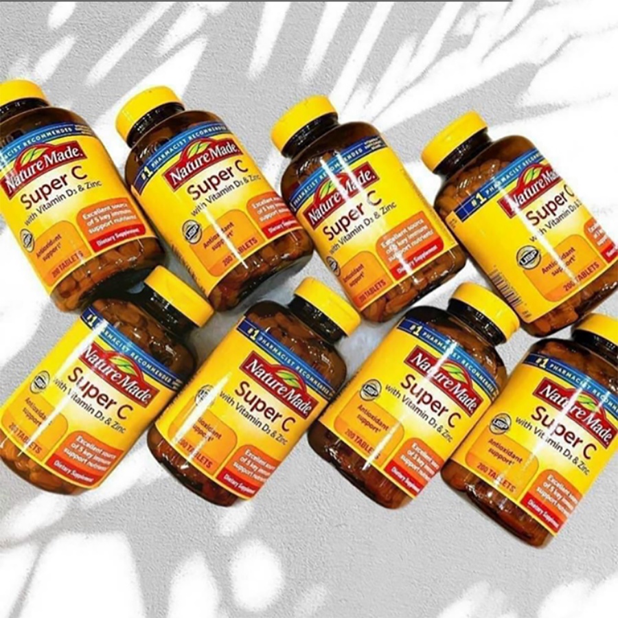 Thực Phẩm Chức Năng Nature Made Vitamin Super C + D3 & Zinc 200 Viên Tăng Cường Miễn Dịch, Hỗ Trợ Sức Khỏe