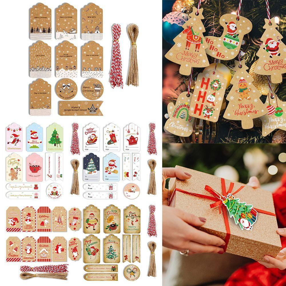 Set 100 Thẻ Giấy Kraft In Hình Ông Già Noel Trang Trí Giáng Sinh