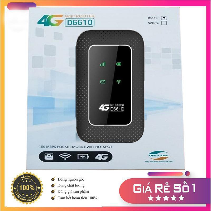 Bộ phát wifi 4g di động Viettel D6610 đa mạng - Cục phát wifi từ sim 4G, 3G/4G Mifi LTE chuẩn LTE