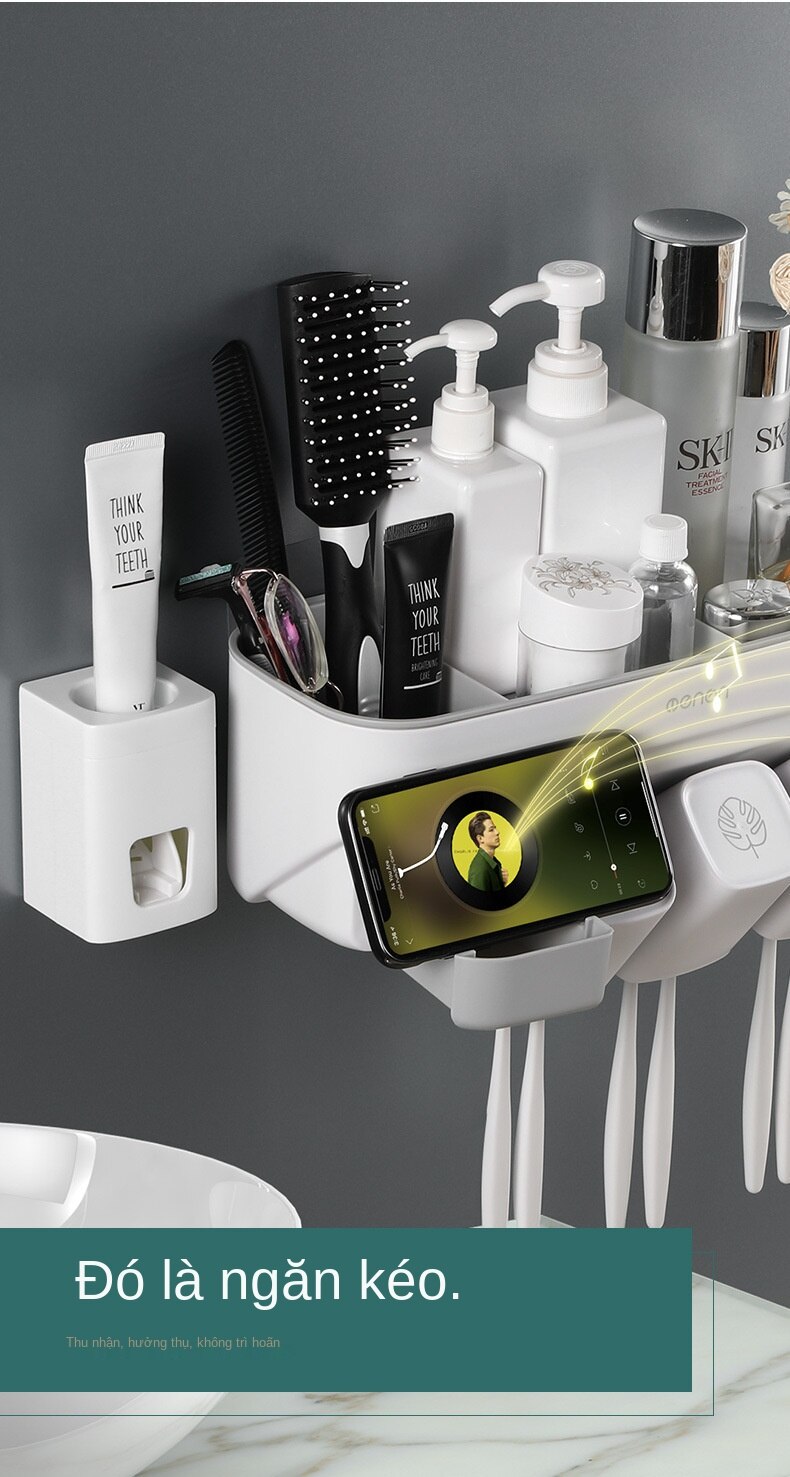 Giá Treo Bàn Chải Đánh Răng Cốc Nước Súc Miệng Hút Tường Miễn Đóng Đinh Hộp Đựng Bàn Chải Đánh Răng | BigBuy360 - bigbuy360.vn