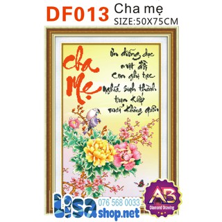 Tranh đính đá CHA MẸ df013 (50x75cm) chưa đính
