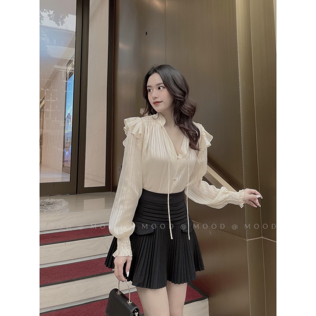 Áo sơ mi nữ Xinh Xắn Sang Chảnh MOOD Silk Shirt 001 - Sơ mi lụa dài tay dệt kim có dây buộc nơ