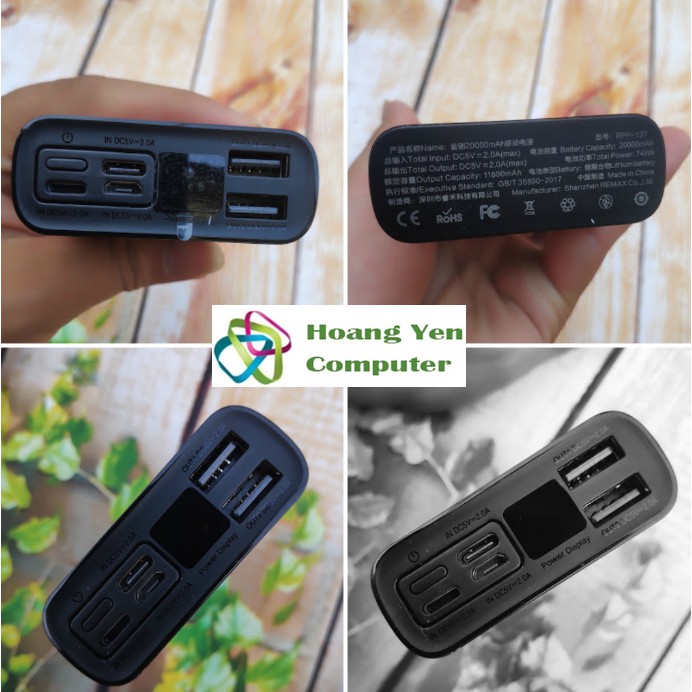 Sạc Dự Phòng 20000mAh Mini Remax RPP-137 3 Cổng Sạc Vào, 2 Cổng Sạc Ra - BH 1 Năm