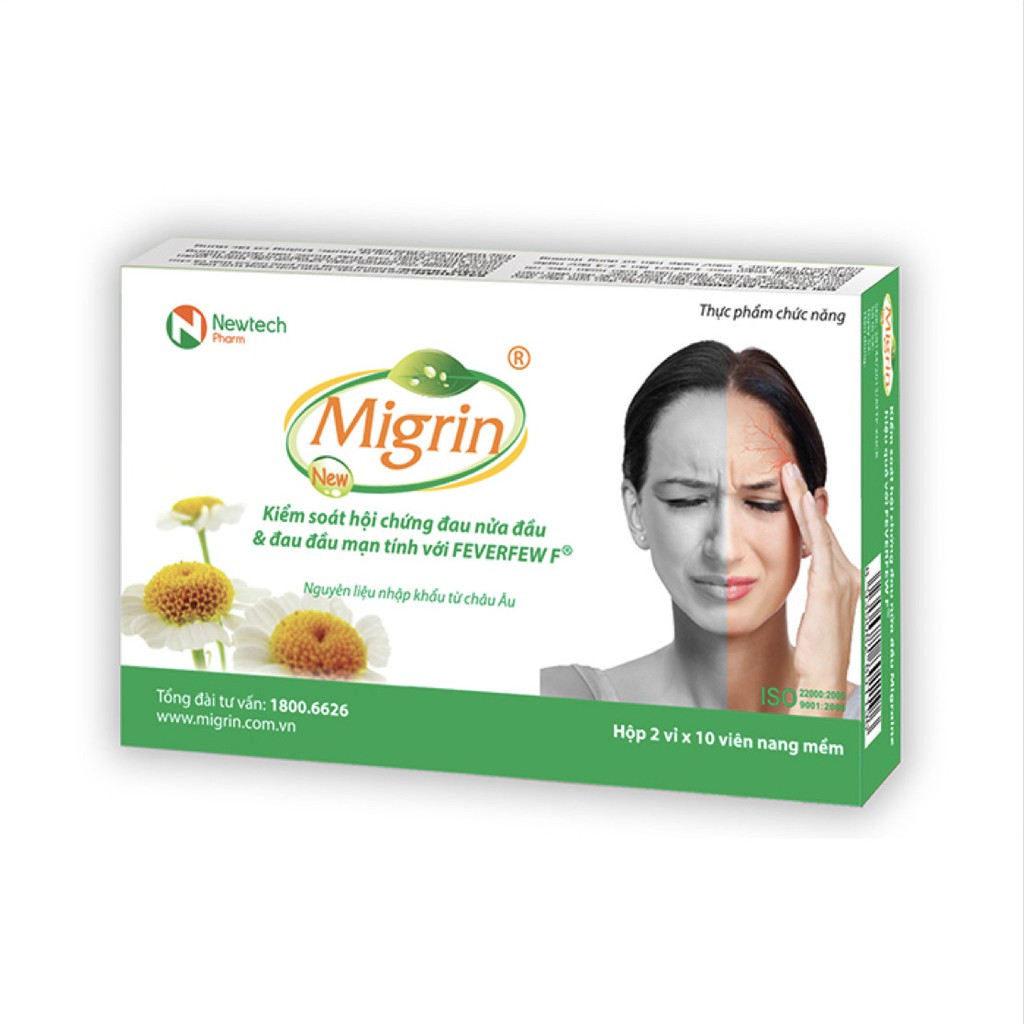 Migrin New -Hỗ trợ giảm chứng đau nửa đầu, đau đầu mạn tính. Giảm cường độ đau, tăng tuần hoàn máu lên não