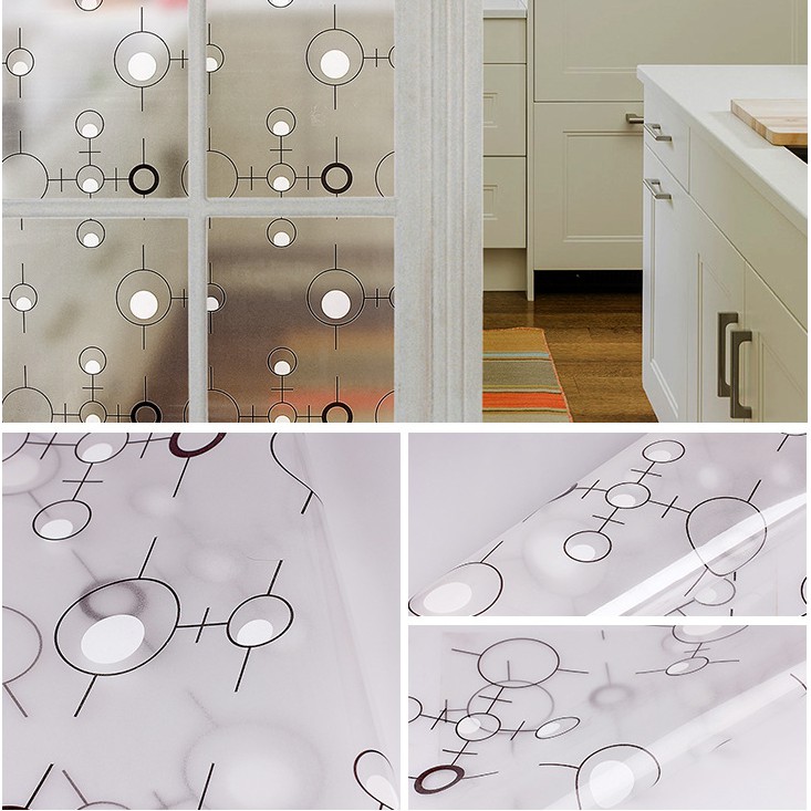 Decal giấy dán kính ô tròn trắng đen khổ rộng 0.45m