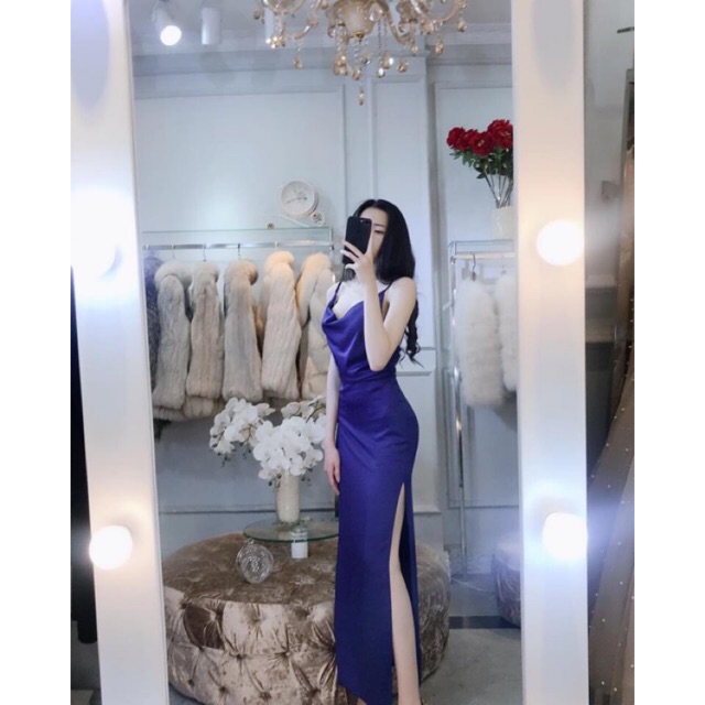 Váy ôm body hai dây dáng dài sẻ cao MSOF3