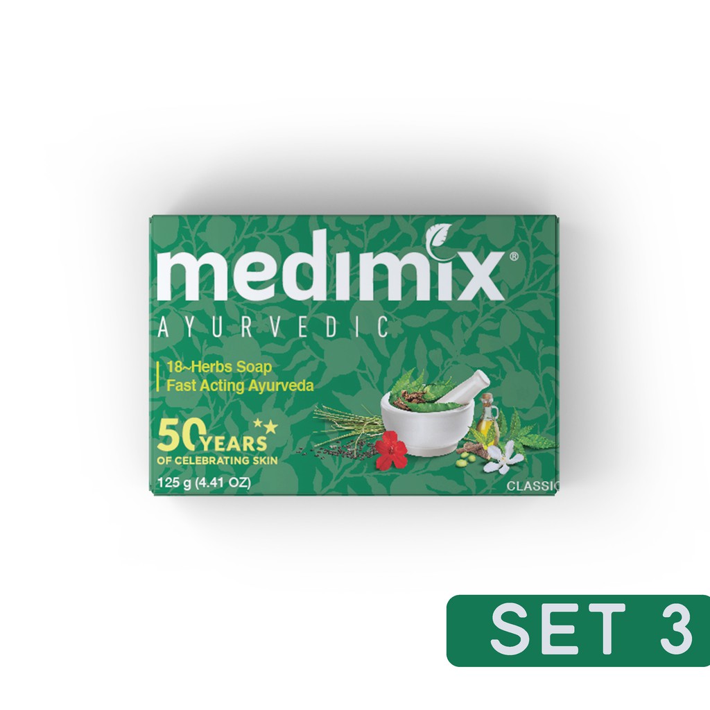 Set 3 Xà Phòng Medimix 18 Loại Thảo dược Ayurveda Tác Động Nhanh 125g/bánh