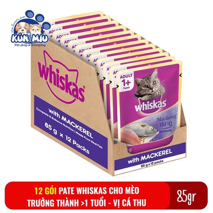 Combo 12 gói Thức ăn cho mèo Pate Whiskas gói 80gr