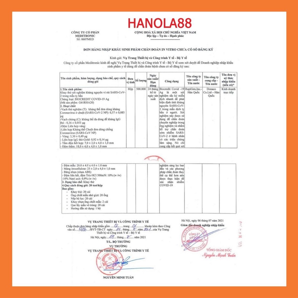 Kit test nhanh Covid-19 BioCredit Ag Hàn Quốc chính hãng