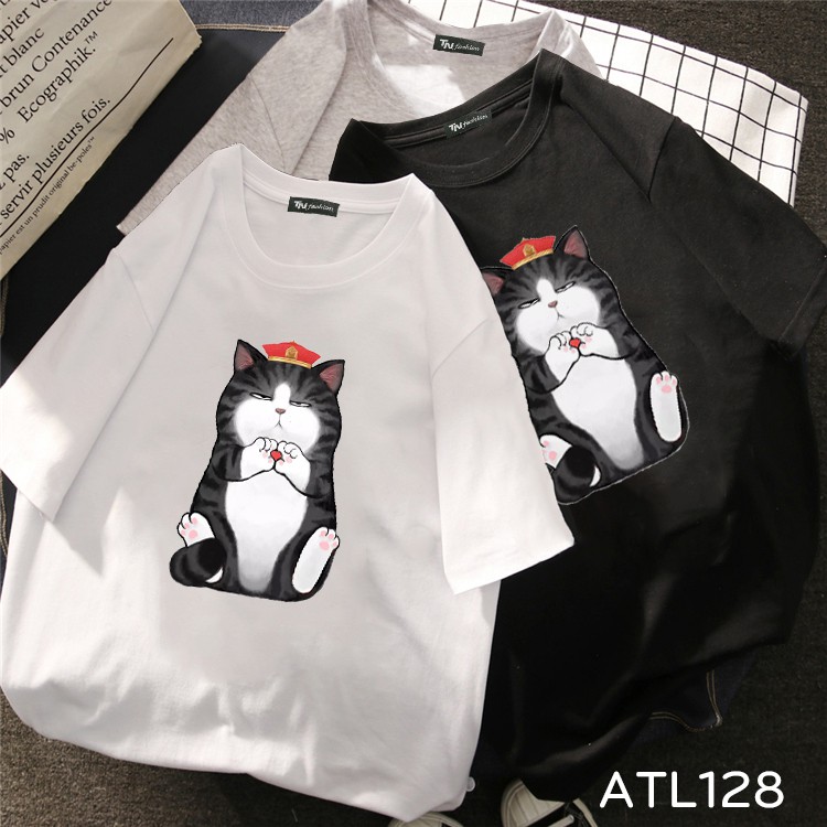 thêm size size đại XS đến 7XL form to ATL128 Có size 7XL Áo thun unisex tay lỡ hình mèo hoàng thượng