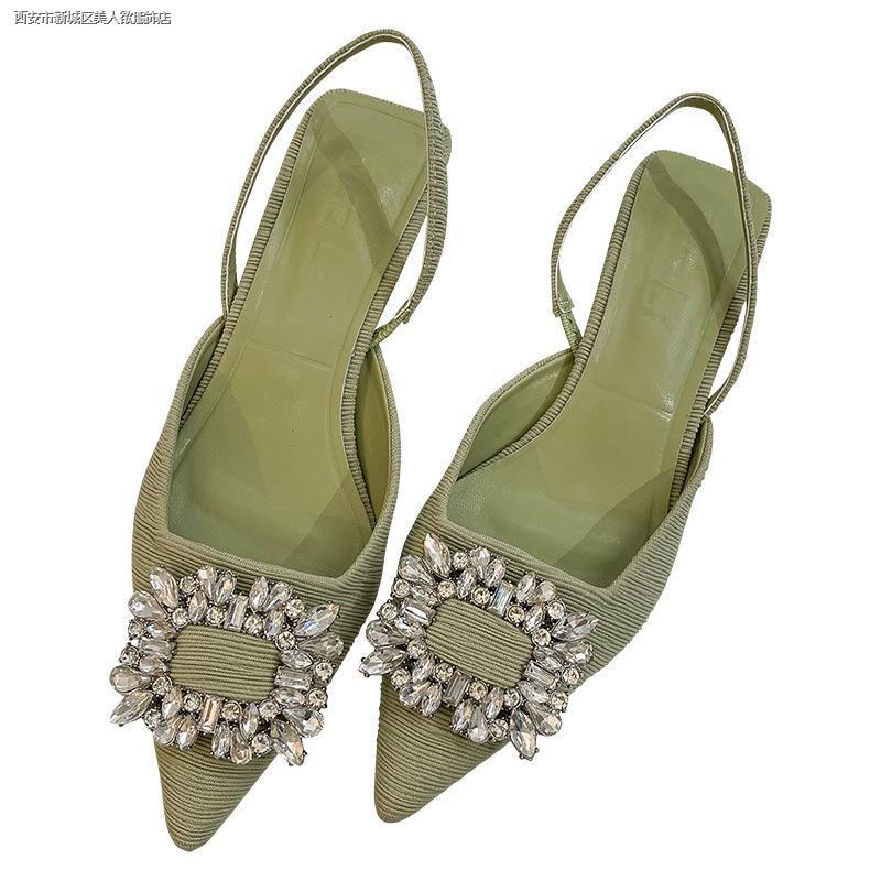 Giày sandal cao gót mũi nhọn trang trí khóa vuông đính đá chống trượt thời trang xuân hè 2022 dành cho nữ