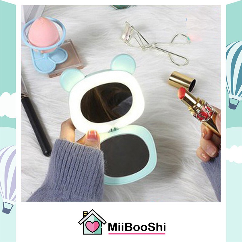 Gương để bàn mini cầm tay di động đèn led tích hợp sưởi ấm tay MiibooShi SC585