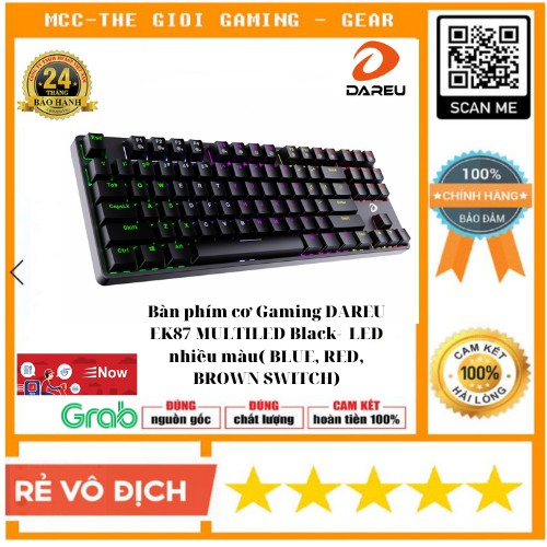 Bàn phím cơ Gaming DAREU EK87 MULTILED Black- Bản LED nhiều màu bảo hành 24 th