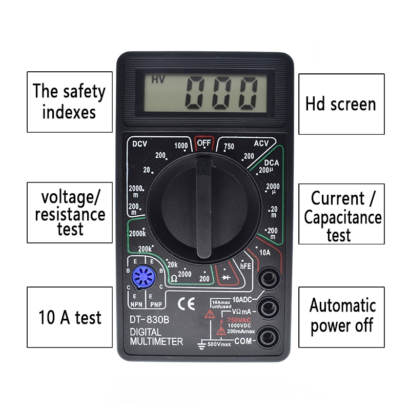 DT-830B Digital Voltmeter Ohmmeter Ammeter Multimeter Handheld Tester DT830B AC DC 750/1000V Amp Volt Ohm home tester