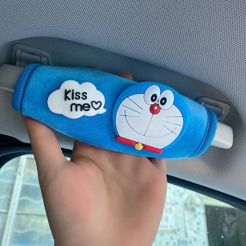 Bộ vỏ bọc tay lái/ phanh xe bằng lông nhung họa tiết Doraemon màu xanh dương thời trang dành cho nữ