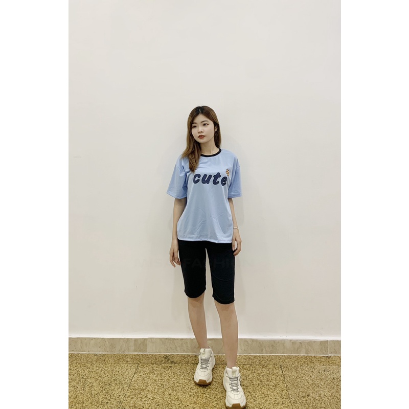 Đồ bộ thun coton nữ,sét bộ lững ngố quần đen,áo in chữ Cute dể thương thời trang mới BL17