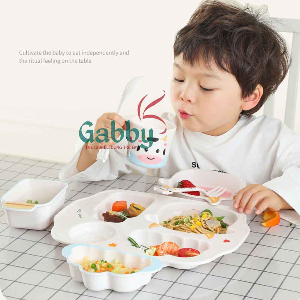 BỘ ĂN MELAMIN SHALL 7 MÓN (BÁT/KHAY/MUỖNG/NĨA/LY)