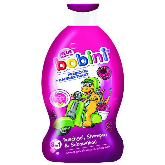 DẦU GỘI VÀ TẮM DƯỠNG THỂ 330ML BOBINI 3&1 DÀNH CHO TRẺ EM TRÊN 1 TUỔI MÙI QUẢ MÂM XÔI