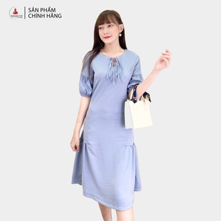 Đầm Công Sở NHẬT VY Dáng Suông Dài Trơn Tay Lỡ Chất Lụa Nhung Màu Cam Đất, Xanh Biển - D1910