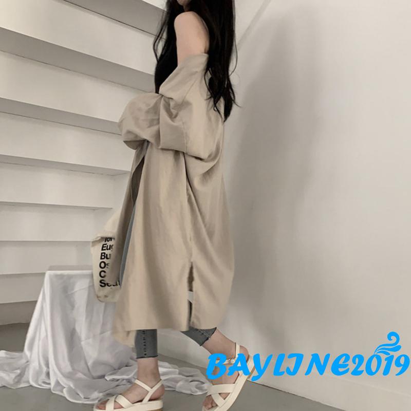 Áo Khoác Cardigan Tay Dài Dáng Rộng Màu Trơn Xẻ Tà Thời Trang Mùa Hè Cho Nữ