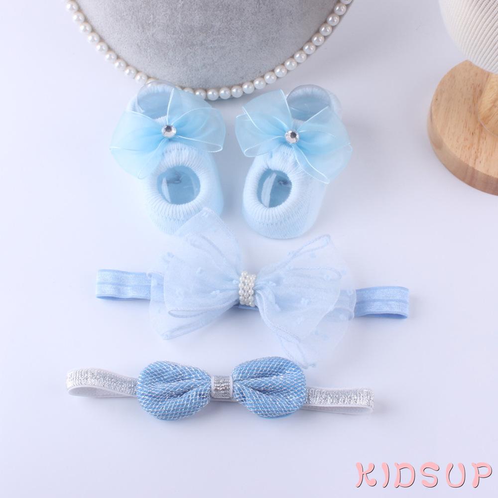 Set 3 Đôi Vớ + Băng Đô Nơ Cho Bé Gái Từ 0-12 Tháng Tuổi