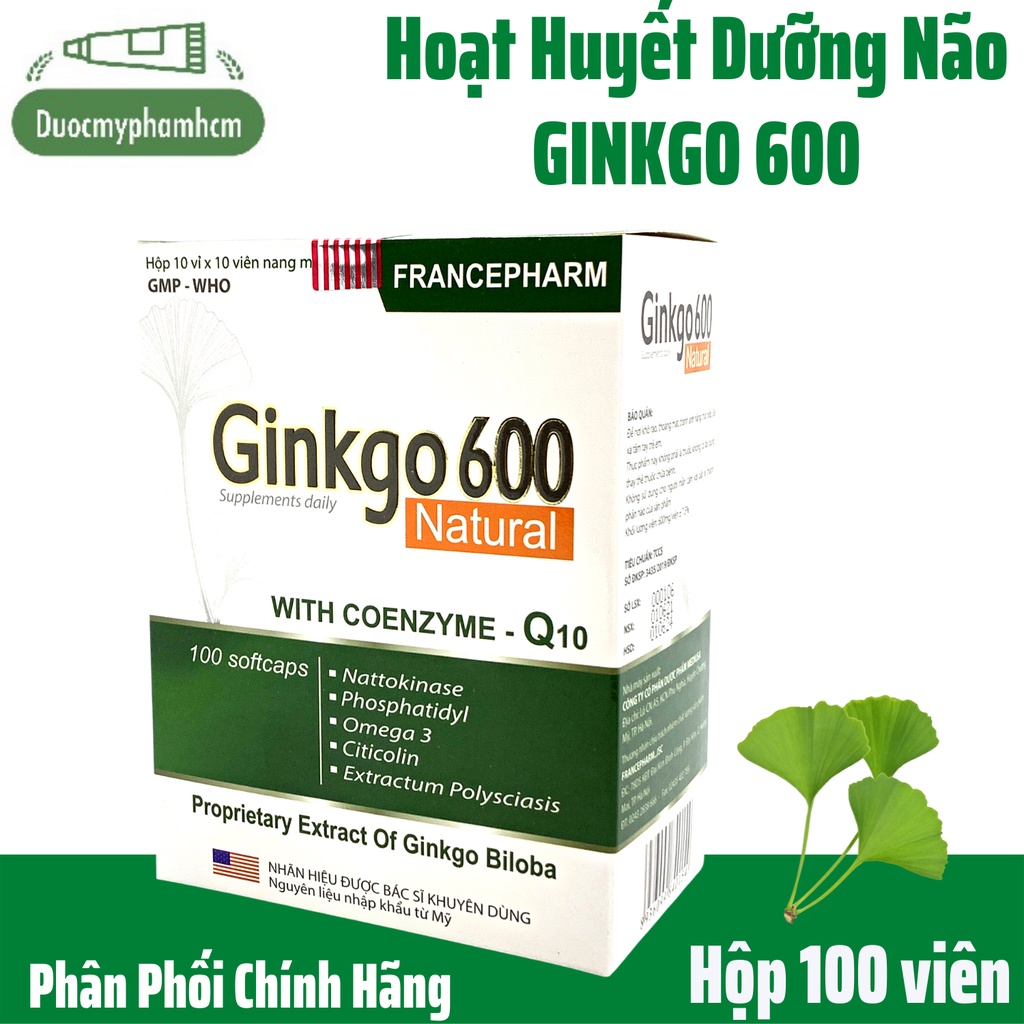 Viên Uống Bổ Não Ginkgo 600, Giảm Các Triệu Chứng Đau Đầu, Hoa Mắt Chóng Mặt,Rối Loạn Tiền Đình, Hộp 100 viên